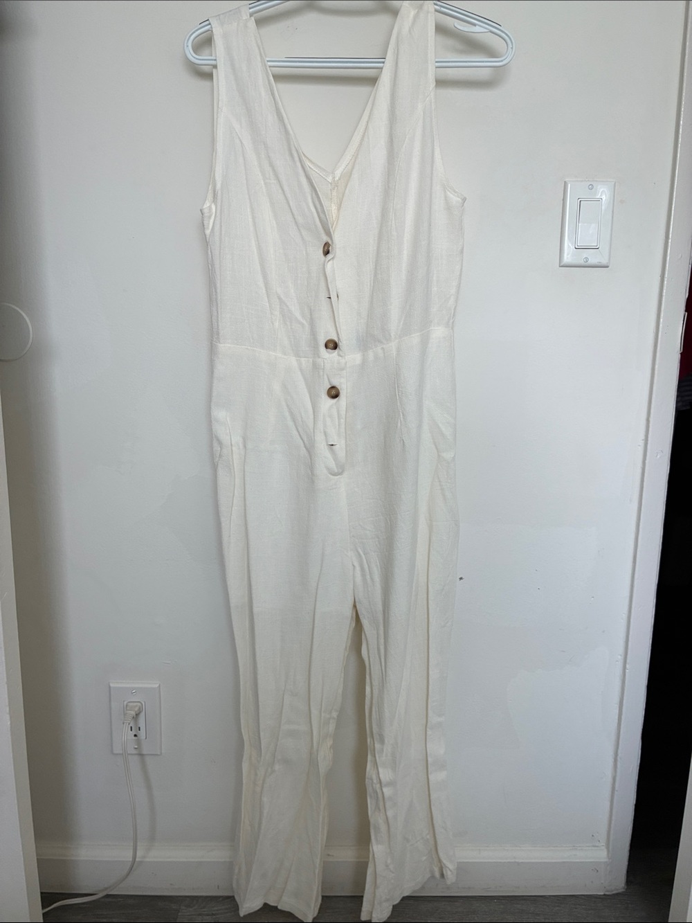 Classic Cream Button-Front Jumpsuit